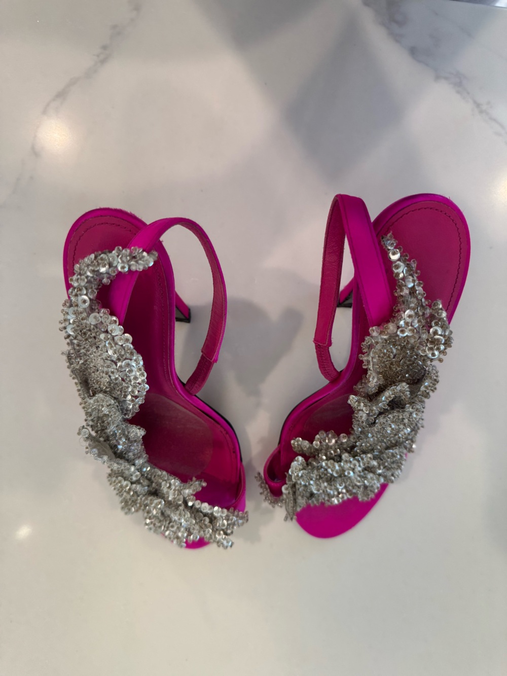 Balenciaga Fuchsia Crystal-Embellished Slingback Heels